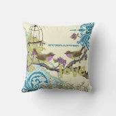 Everafter Bride Blauwgroen Limoen en Plum Bird Bir Kussen (Achterkant)