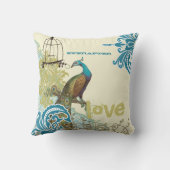 Everafter Bride Blauwgroen Limoen Peacock Birdcage Kussen (Achterkant)