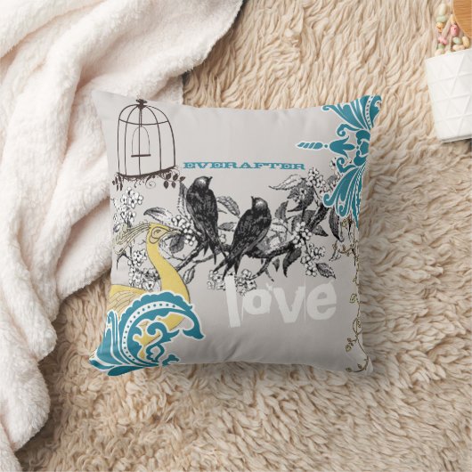 Everafter Bride Blauwgroen Yellow Grey Peacock Bir Kussen (Deken)