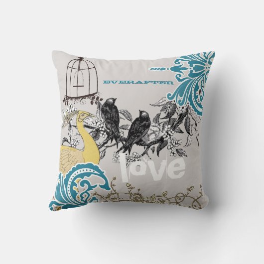 Everafter Bride Blauwgroen Yellow Grey Peacock Bir Kussen (Achterkant)