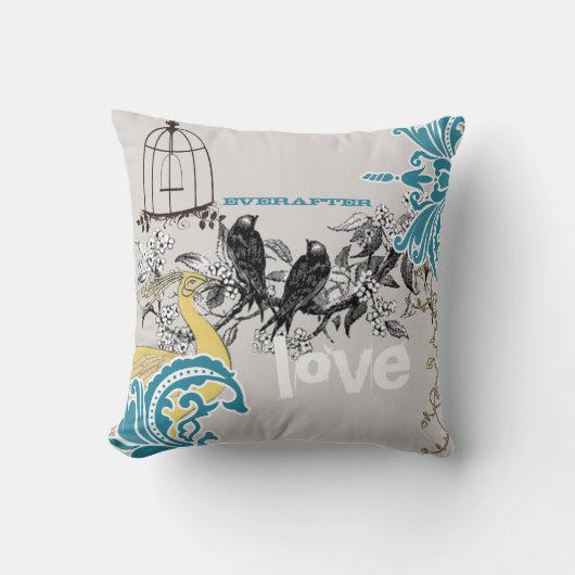 Everafter Bride Blauwgroen Yellow Grey Peacock Bir Kussen (Voorkant)