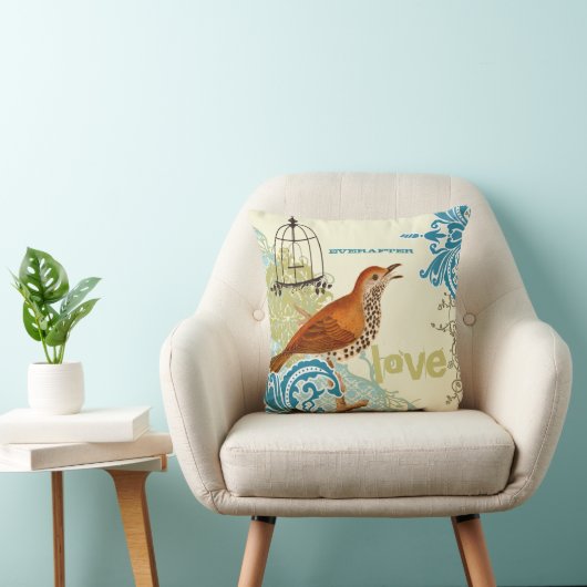 Everafter Bruid Teal Koraal Lime Schattig Vogel Vo Kussen (Stoel)