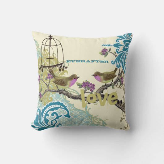 Everafter Bruid Teal Lime & Plum Vogel Vogelkooi Kussen (Voorkant)