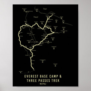 Everest Basiskamp Trek Everest Wandelkaart Poster