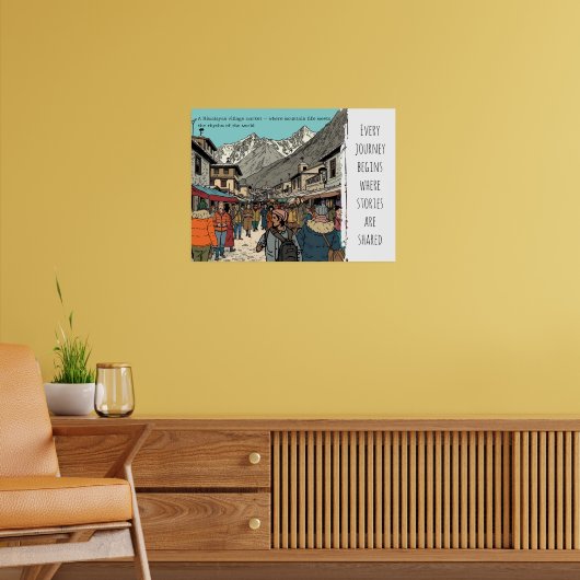 Everest Himalayaans Dorpsmarkt Reis Kunst Poster (Woonkamer 2)