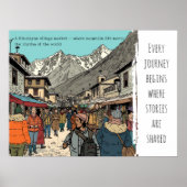 Everest Himalayaans Dorpsmarkt Reis Kunst Poster (Voorkant)