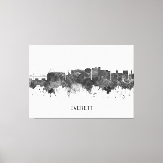 Everett Washington Skyline BW Canvas Afdruk (Voorkant)