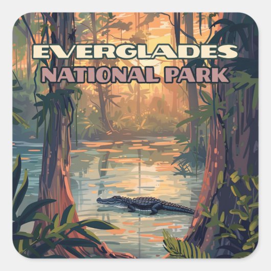 Everglades National Park Alligator Swamp Florida Vierkante Sticker (Voorkant)