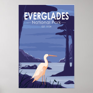 Everglades National Park Nacht Reiger Vintage Poster