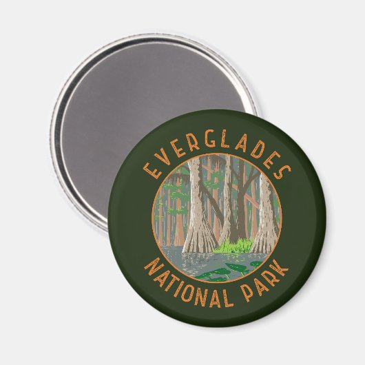 Everglades National Park Retro Distressed Circle Magneet (Voorkant / Achterkant)