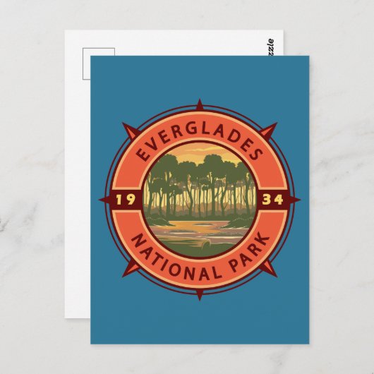 Everglades National Park Sunset Retro Compass Briefkaart (Voorkant / Achterkant)
