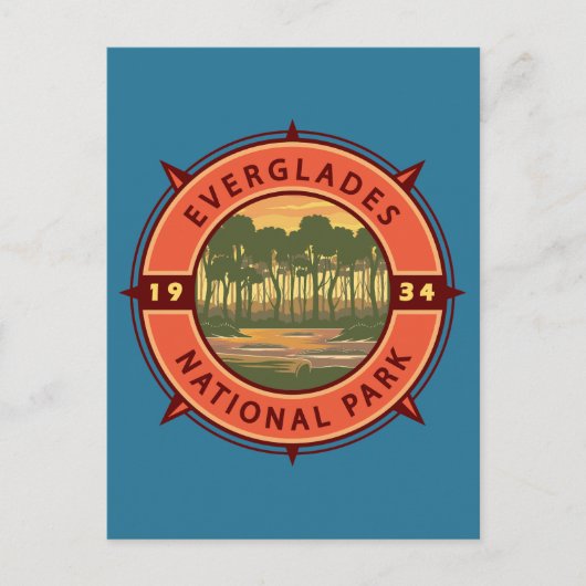 Everglades National Park Sunset Retro Compass Briefkaart (Voorkant)