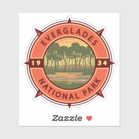 Everglades National Park Sunset Retro Compass Sticker (Vel)