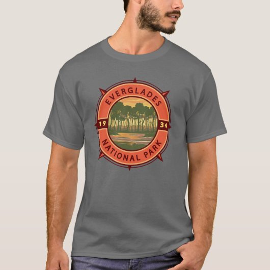 Everglades National Park Sunset Retro Compass T-shirt (Voorkant)