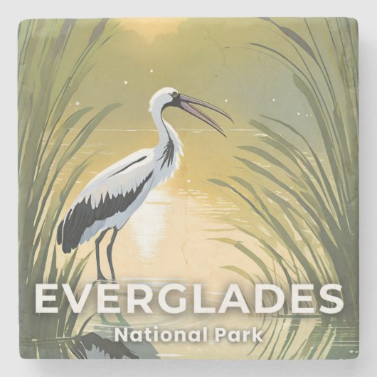 Everglades National Park | Watercolor Stork Stenen Onderzetter (Voorkant)