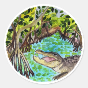 Everglades Waterverf Crocodile Alligator Nederland Ronde Sticker