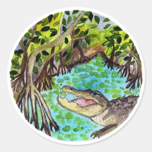 Everglades Waterverf Crocodile Alligator Nederland Ronde Sticker (Voorkant)