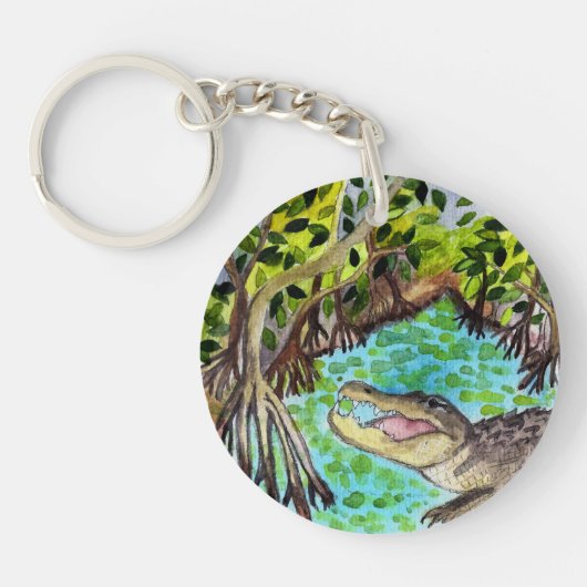 Everglades Waterverf Crocodile Alligator Nederland Sleutelhanger (Voorkant)