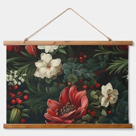 Everglow Noel Bloemen Botanisch Hangend Wandkleed (Voorkant)