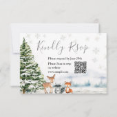 Evergreen Animal Winter Onederland RSVP Card Bedankkaart (Voorkant)
