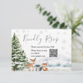 Evergreen Animal Winter Onederland RSVP Card Bedankkaart (Staand voorkant)