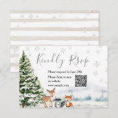 Evergreen Animal Winter Onederland RSVP Card Bedankkaart (Voorkant / Achterkant)