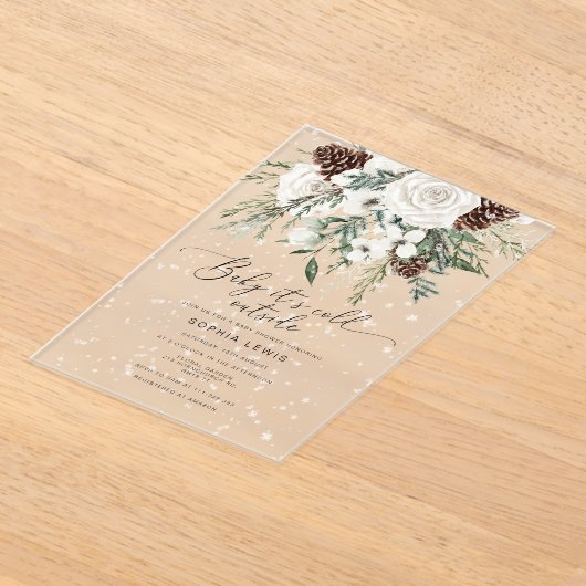 Evergreen Baby heeft zijn koude buitenste baby sho Acryl Uitnodigingen (Laagn)