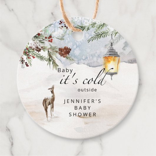 Evergreen Baby heeft zijn koude buitenste baby sho Bedankjes Labels (Voorkant)