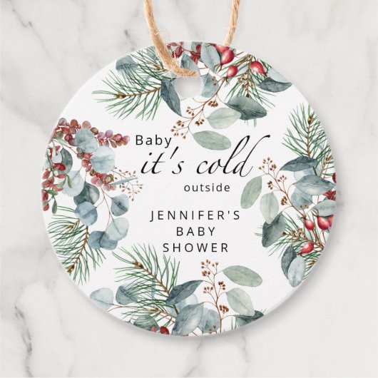 Evergreen Baby heeft zijn koude buitenste baby sho Bedankjes Labels (Voorkant)