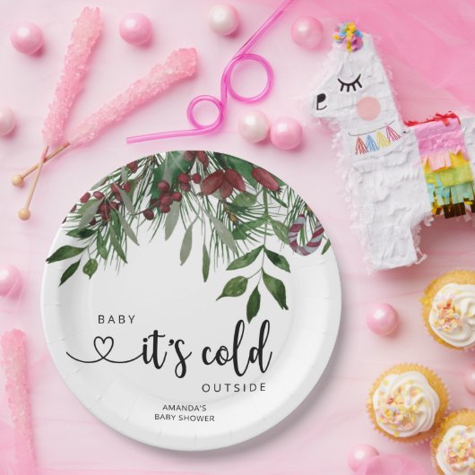 Evergreen Baby is koud buiten Papieren Bordje (Feest)