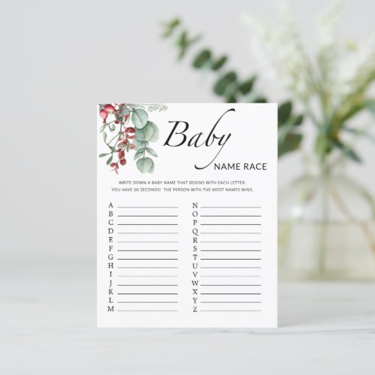 Evergreen baby shower baby name race game (Staand voorkant)