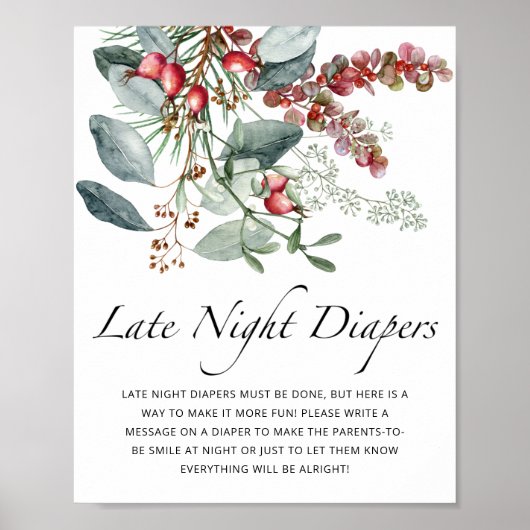 Evergreen Baby shower Late night diapers game Poster (Voorkant)