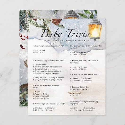 Evergreen Baby Trivia Baby shower Game (Voorkant / Achterkant)