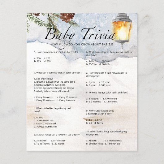 Evergreen Baby Trivia Baby shower Game (Voorkant)