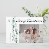 Evergreen Berry Garland Modern One Photo Christmas Feestdagenkaart (Staand voorkant)