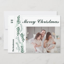 Evergreen Berry Garland Modern One Photo Christmas Feestdagenkaart