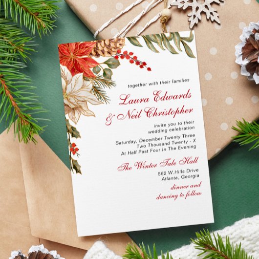 Evergreen Bloemen Winter bruiloft Kaart