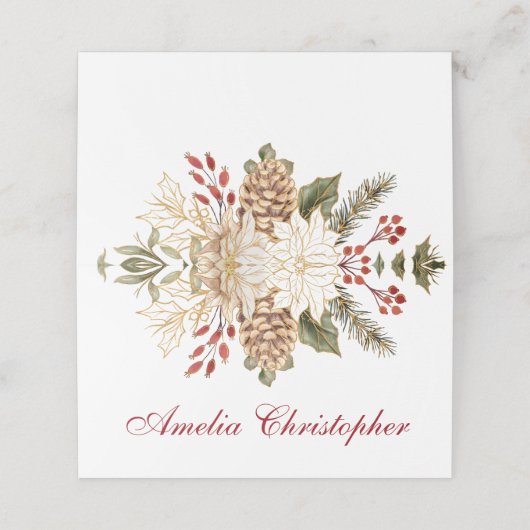 Evergreen Bloemen Winter bruiloft Plaatskaartje (Buitenkant ongevouwen)