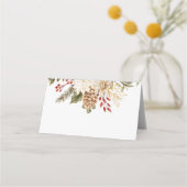 Evergreen Bloemen Winter bruiloft Plaatskaartje (Achterkant)