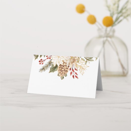 Evergreen Bloemen Winter bruiloft Plaatskaartje (Achterkant)