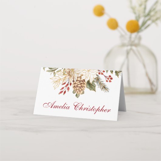 Evergreen Bloemen Winter bruiloft Plaatskaartje (Voorkant)