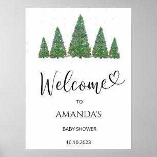 Evergreen bomen baby shower welkom poster