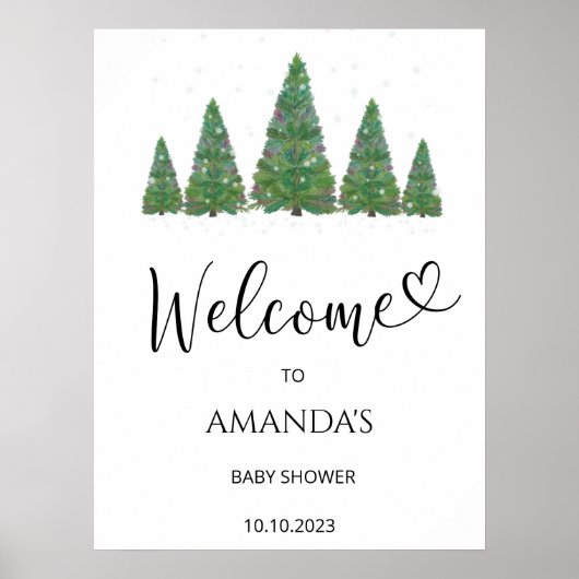 Evergreen bomen baby shower welkom poster (Voorkant)