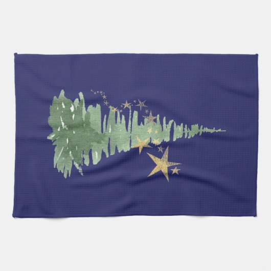 Evergreen bomen en sterren theedoek (Horizontaal)