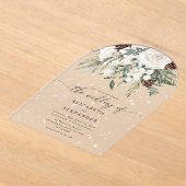 Evergreen boog elegante sneeuw winter bruiloft acryl uitnodigingen (Laagn)