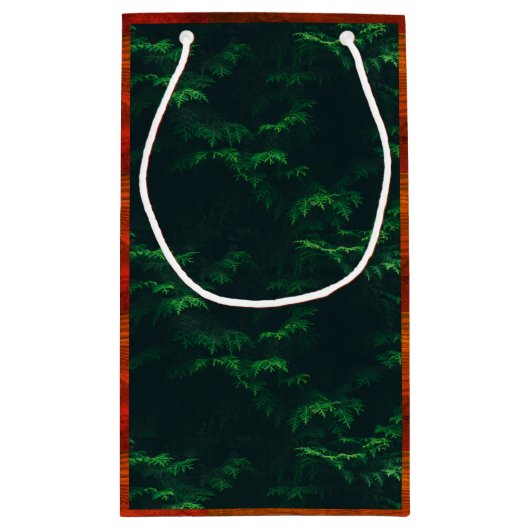 Evergreen boom hout graan rustiek groen bruin klein cadeauzakje (Achterkant)