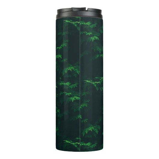 Evergreen boom rustiek groen zwart thermosbeker (Achterkant)