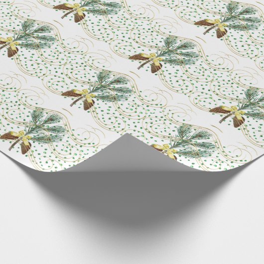 Evergreen Branch en Golden Bow Cadeaupapier (Hoek)