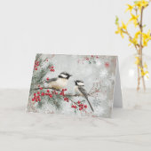 Evergreen Branch met Chickadees en Snowflakes Kaart (Gele Bloem)