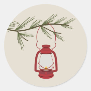 Evergreen Branch Red Lantern Ronde Sticker